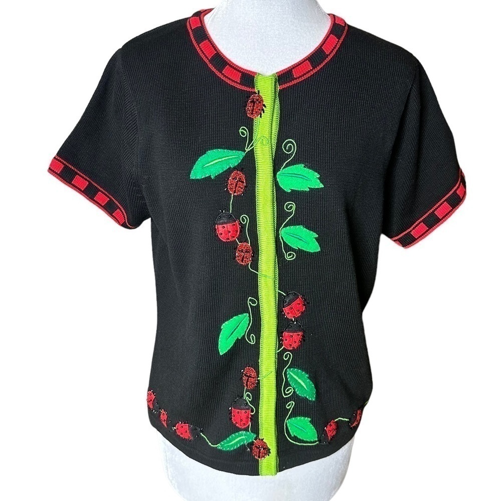 Victoria Harbour Vintage Beaded Lady Bug Sweater. Size Medium